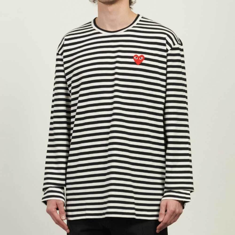 Comme des Garcons Stripe Long Sleeve T-Shirt Red Heart Black Unisex