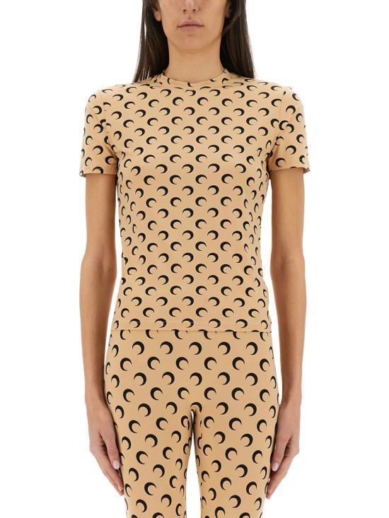 Marine Serre Beige Short Sleeve T-Shirt UTS001 ACJER0001 TA10