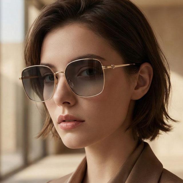 GUCCI Metal Oversized Sunglasses Black Unisex