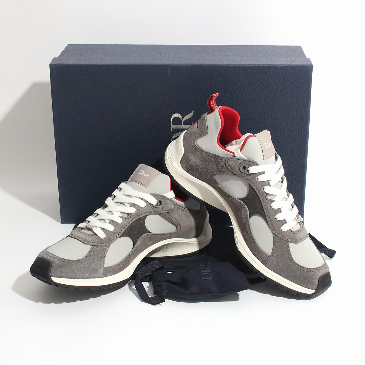 DIOR Grey Red Mile Low-Top Sneakers