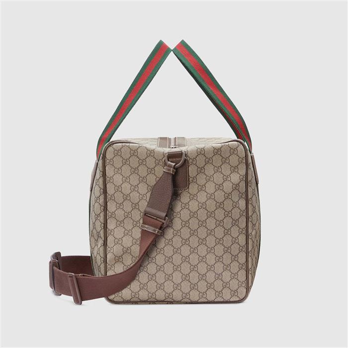 GUCCI Medium Duffel Bag with Web Detail Crossbody Canvas Beige Brown