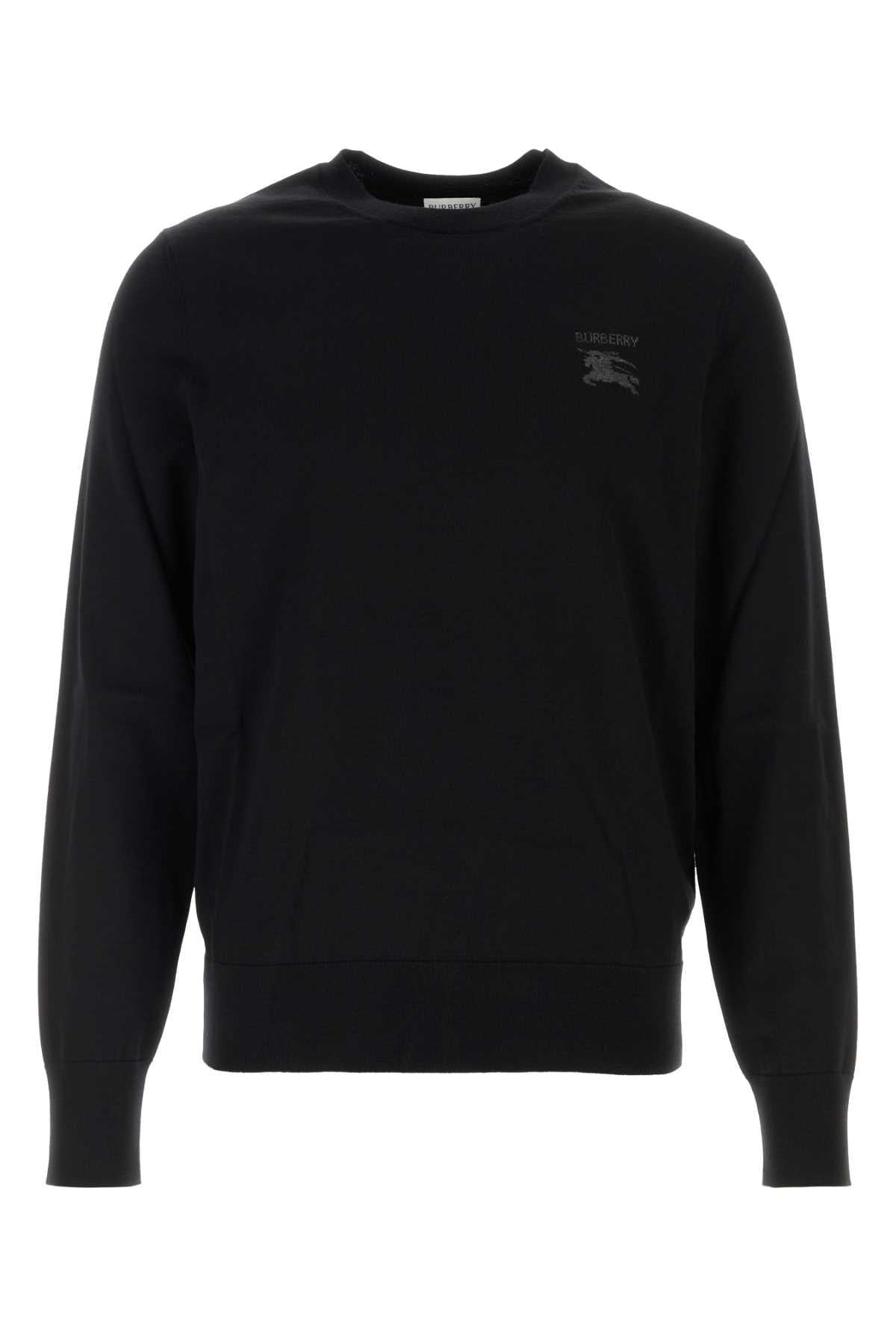 BURBERRY Black Wool Crewneck Knit Sweater for Men