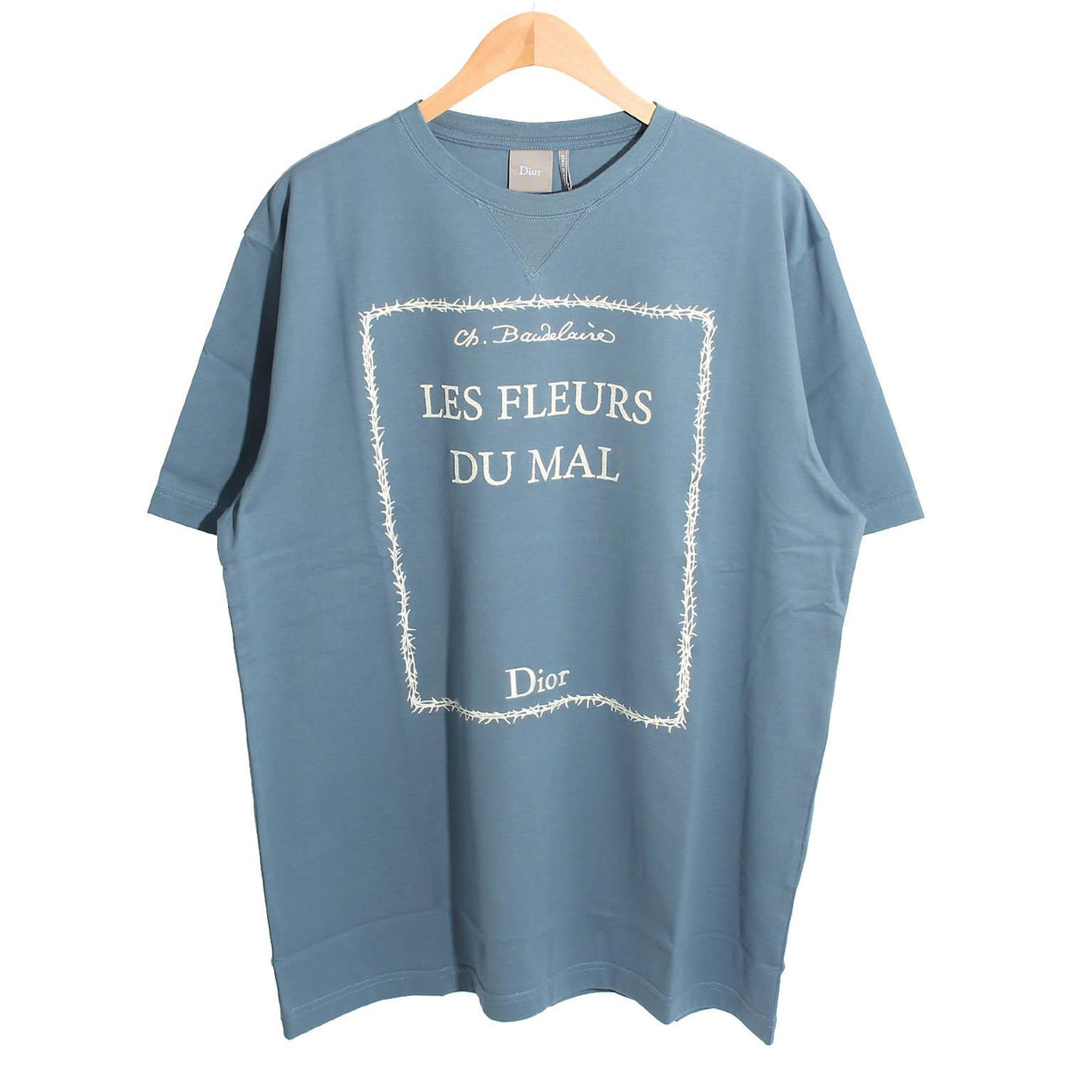DIOR MEN Blue Short Sleeve T-Shirt with Embroidered Book Cover Logo