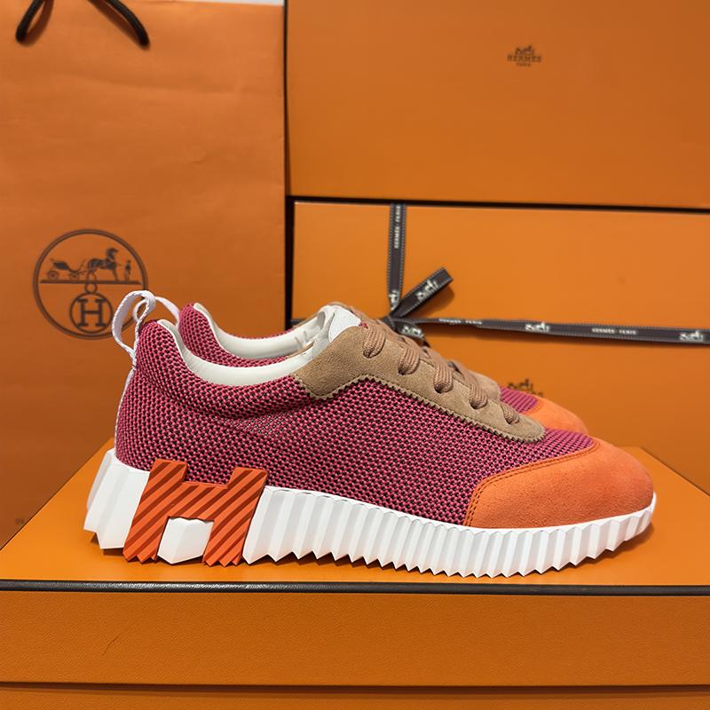HERMES Bouncing Sneakers Pink Multi Mesh H Orange Logo Low-Top