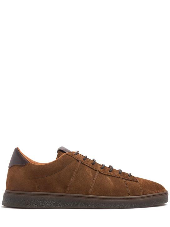 buttero Leather Low-Top Sneakers for Men B11740 GORH UG BROWN DOM