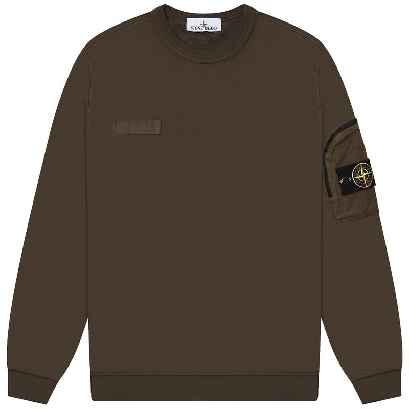 STONE ISLAND Zip Pocket Crewneck Sweatshirt for Men Navy Cotton