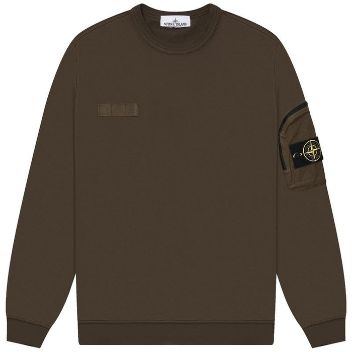 STONE ISLAND Zip Pocket Crewneck Sweatshirt for Men Navy Cotton