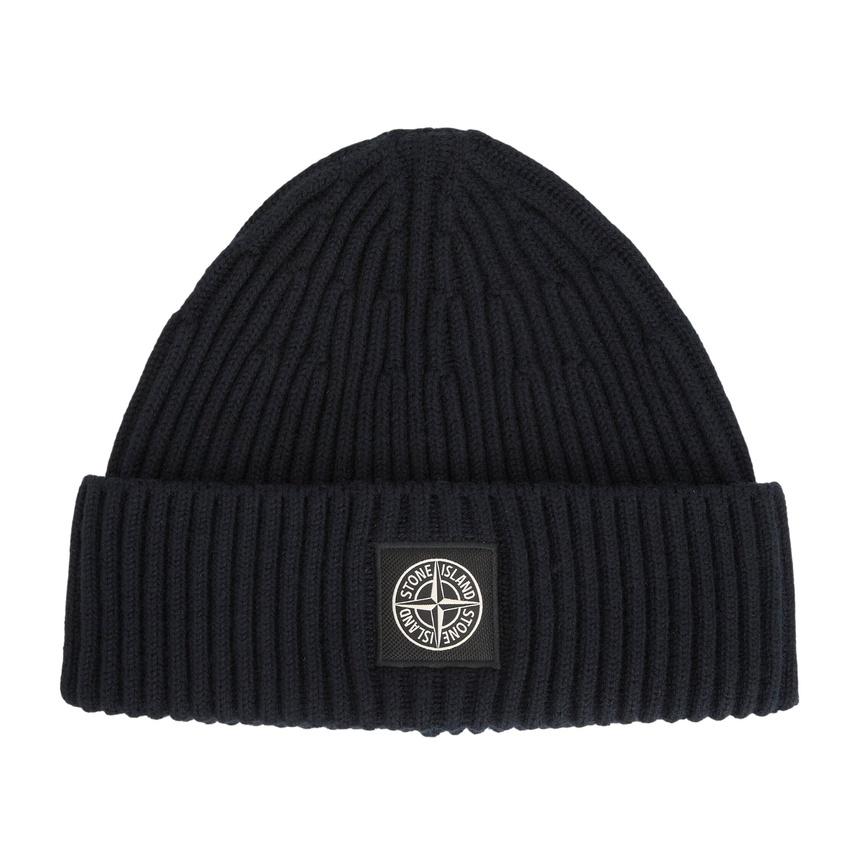 STONE ISLAND Black Rib Knit Unisex Beanie