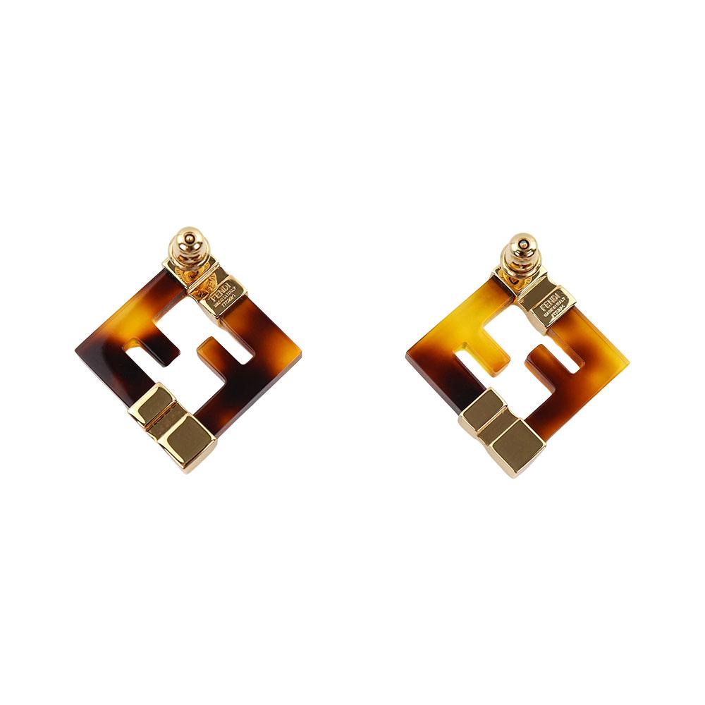 FENDI Forever FF Logo Earrings Gold-Tone