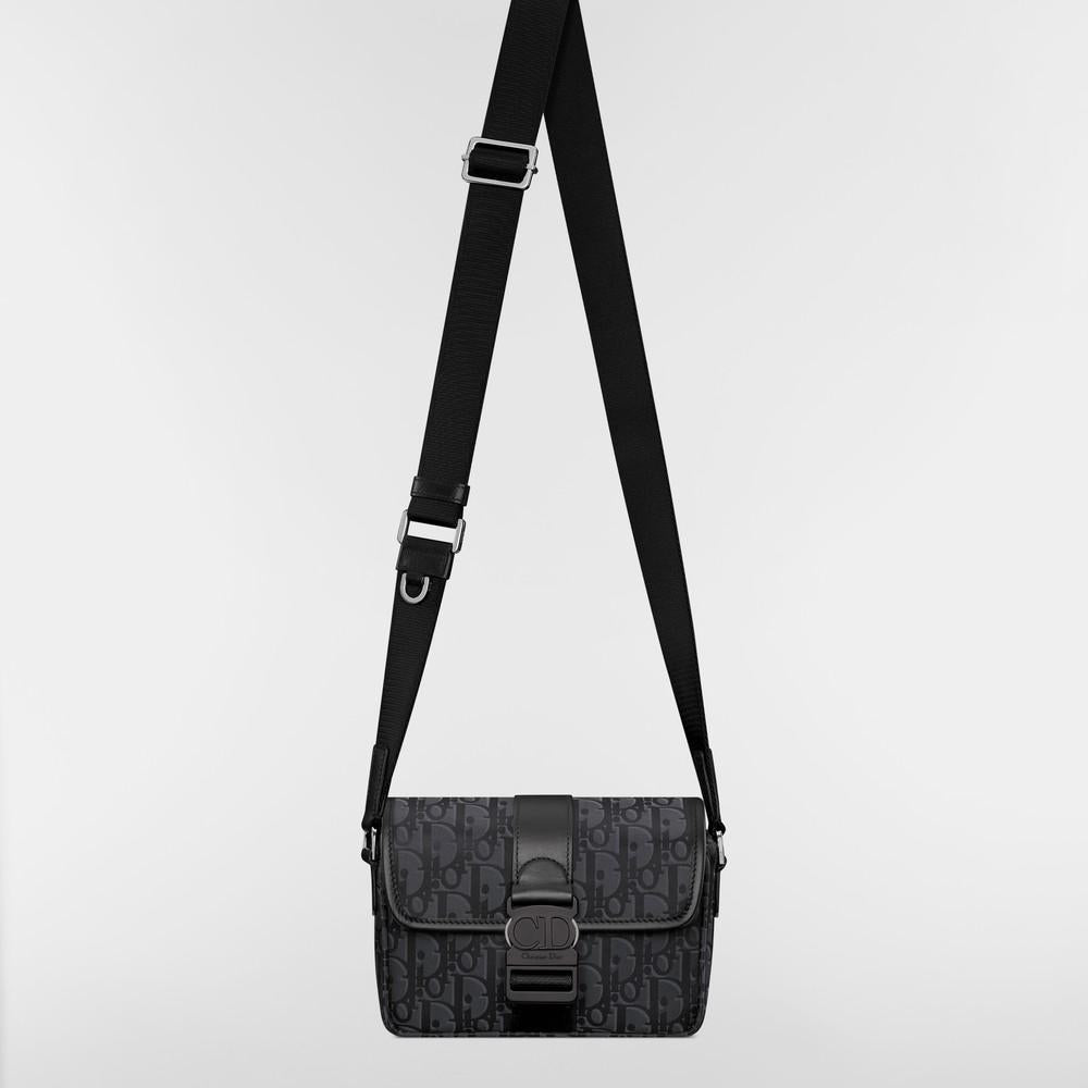 DIOR Black Dior Oblique Nylon Mini Flap Strap Card Holder
