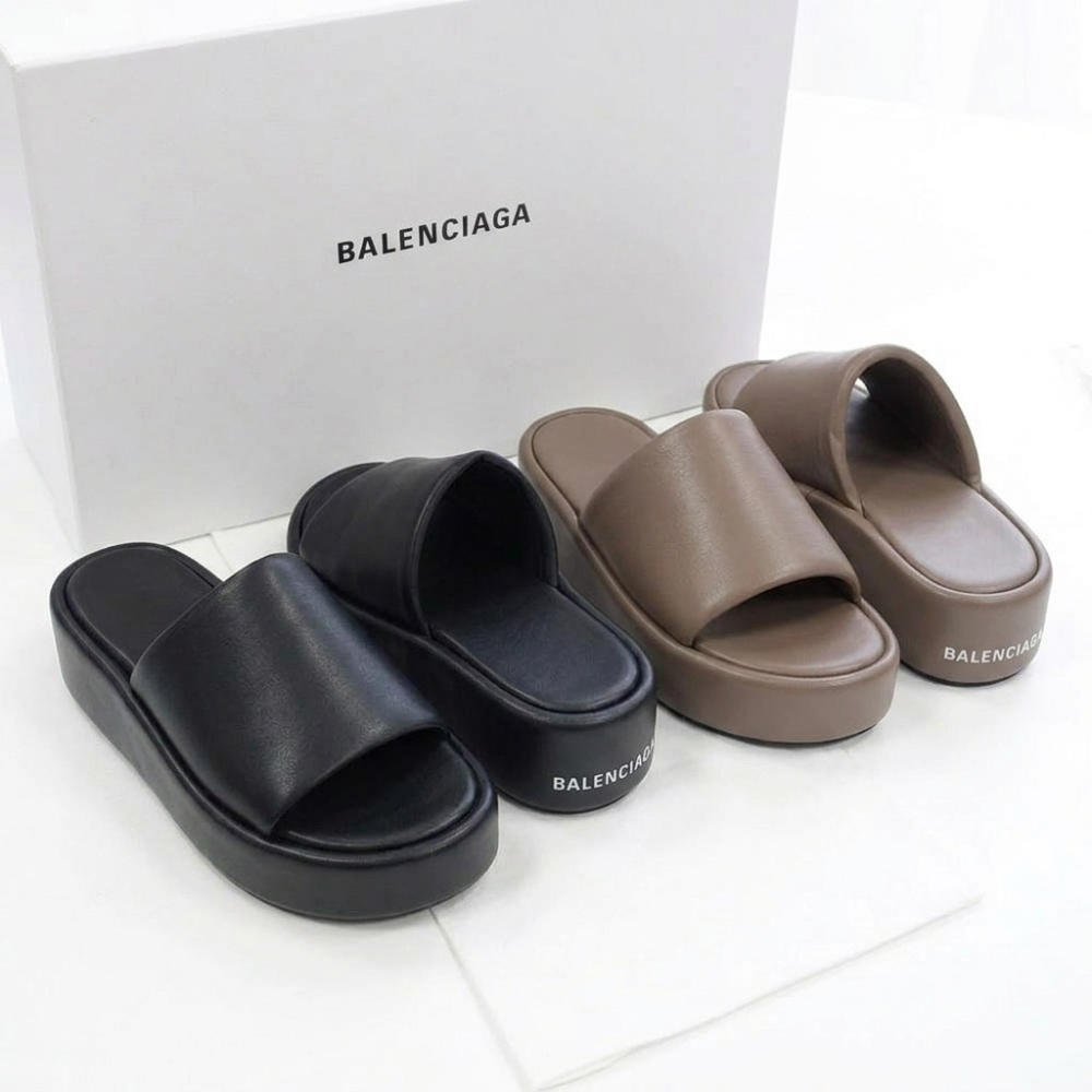 BALENCIAGA Nappa Leather Platform Slide Sandals Women 656960 WA2M3