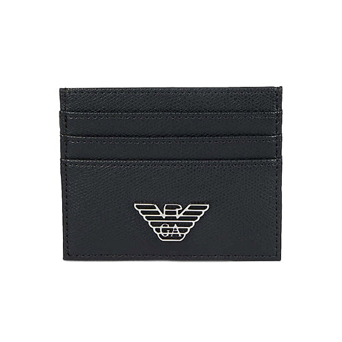 Emporio Armani Men's Black Leather Metal Eagle Logo Card Holder Y4R173 Y138E