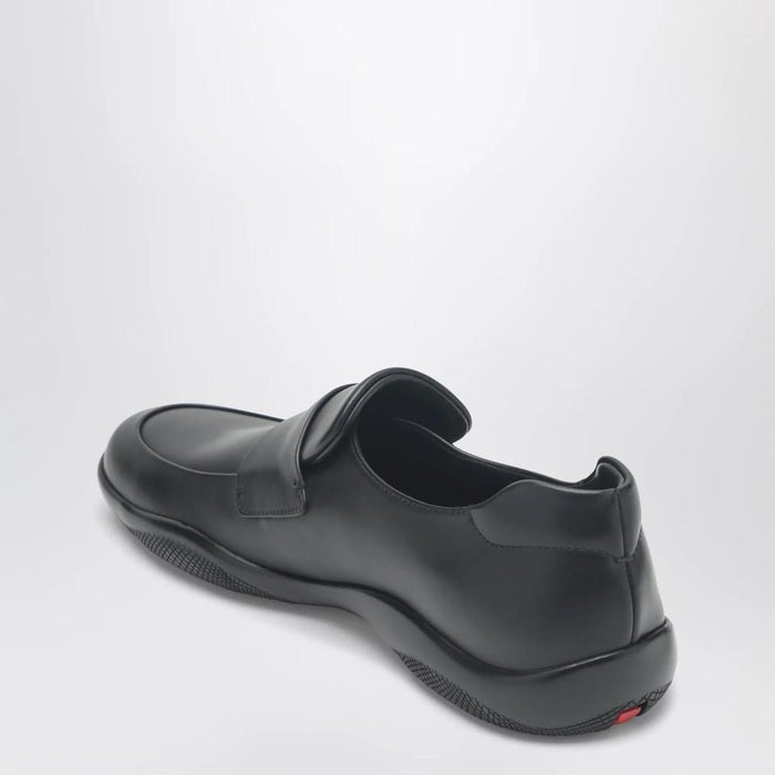PRADA Black Leather Tumbled Loafers for Men