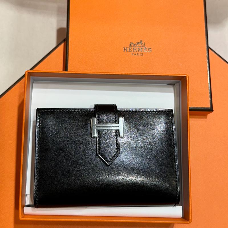 HERMES Box Calf Béarn Strap Palladium Card Holder