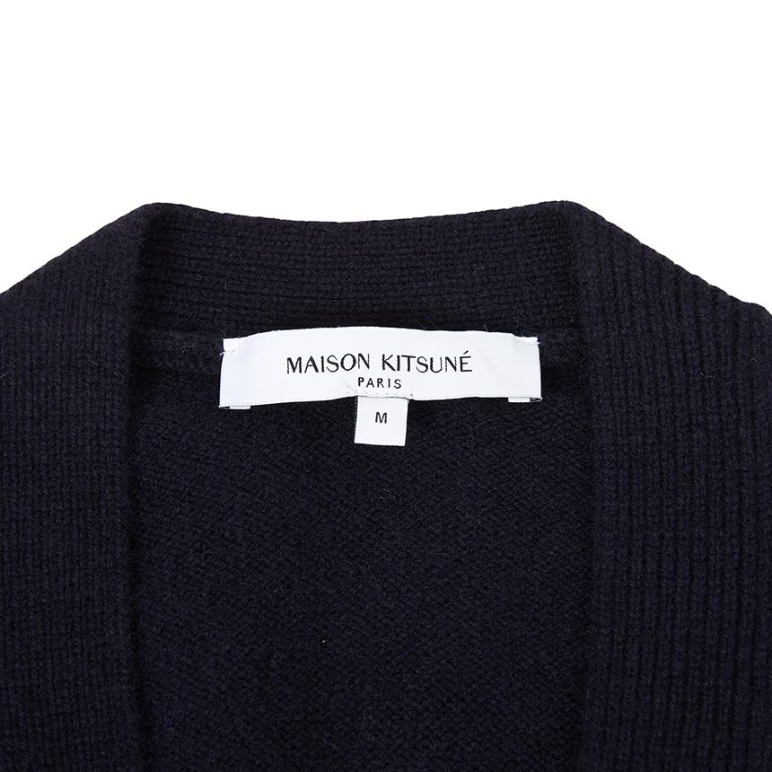 Maison Kitsune Fox Head Logo Men’s Wool Cardigan Navy PM00502 KT1006 0413