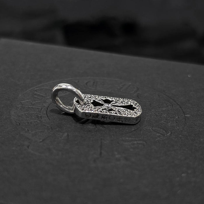 Chrome Hearts Silver Full Pave Dog Tag Pendant Charm