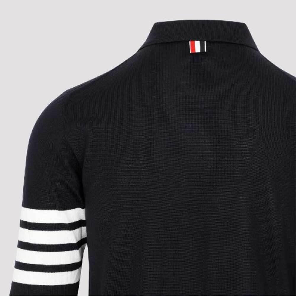 THOM BROWNE Navy Short-Sleeve Knit Polo Sweater Men MKP048A