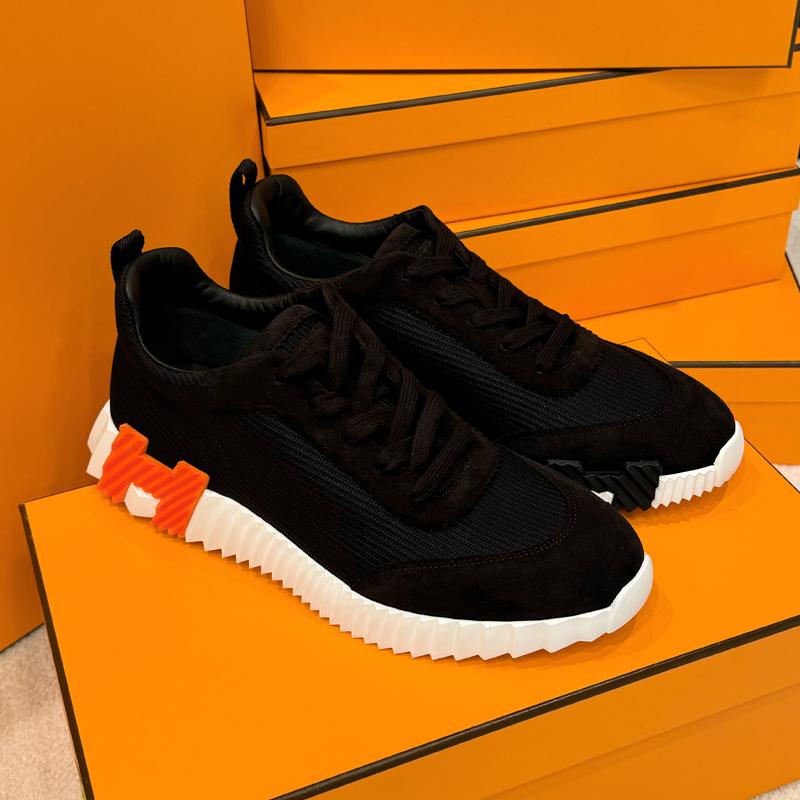HERMES Bouncing Suede Black H Orange Two-Tone Low-Top Sneakers