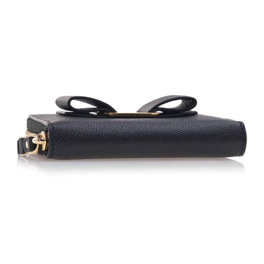 Ferragamo Vara Leather Card Holder Wallet Black Women