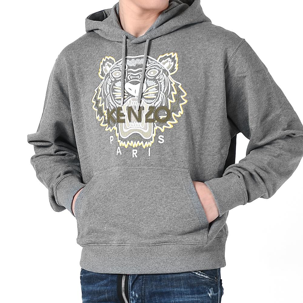 KENZO Tiger Logo Embroidered Hoodie Gray Unisex