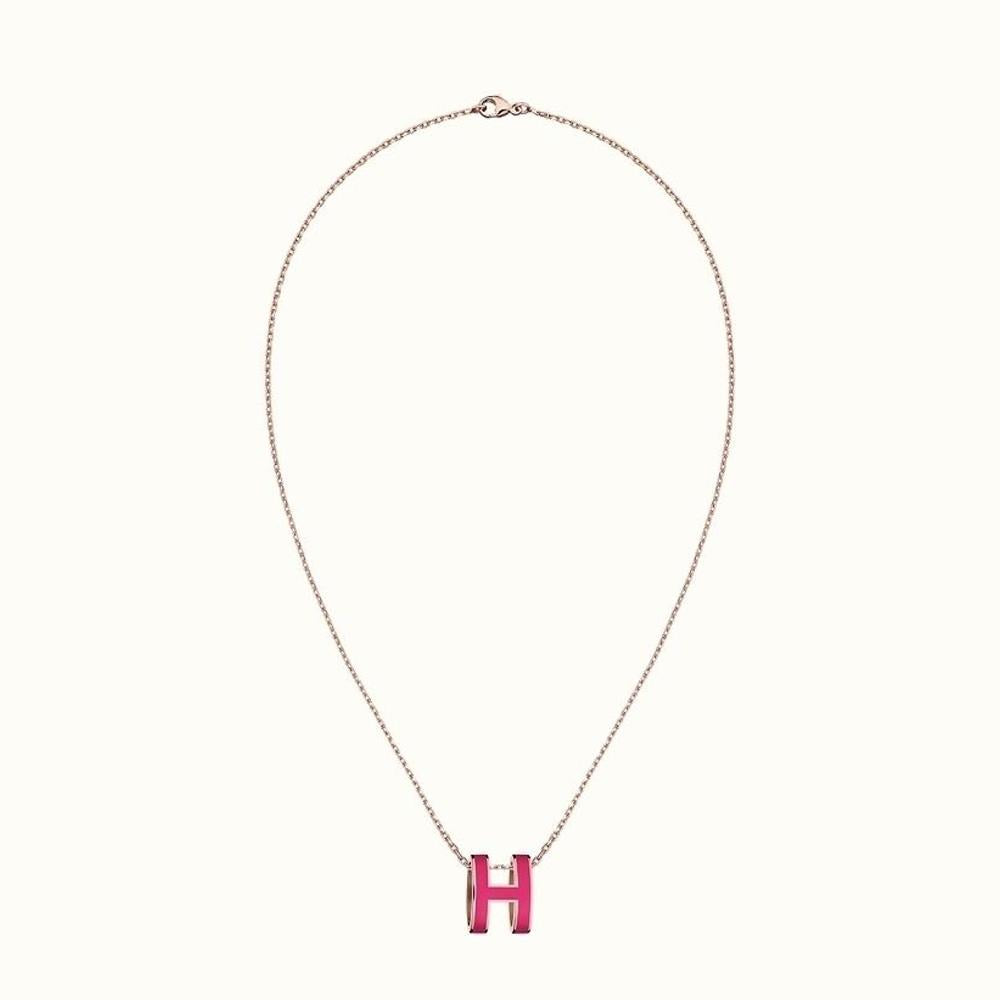 HERMES Pop H Necklace Large Rose Gold Hardware Rose Extrême Pendant
