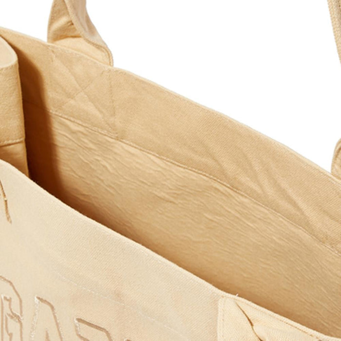 GANNI Beige Logo Embroidered Canvas Tote Bag