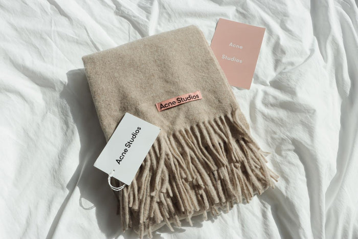 Acne Studios Wool Fringe Scarf Grey Oatmeal Melange Scarf