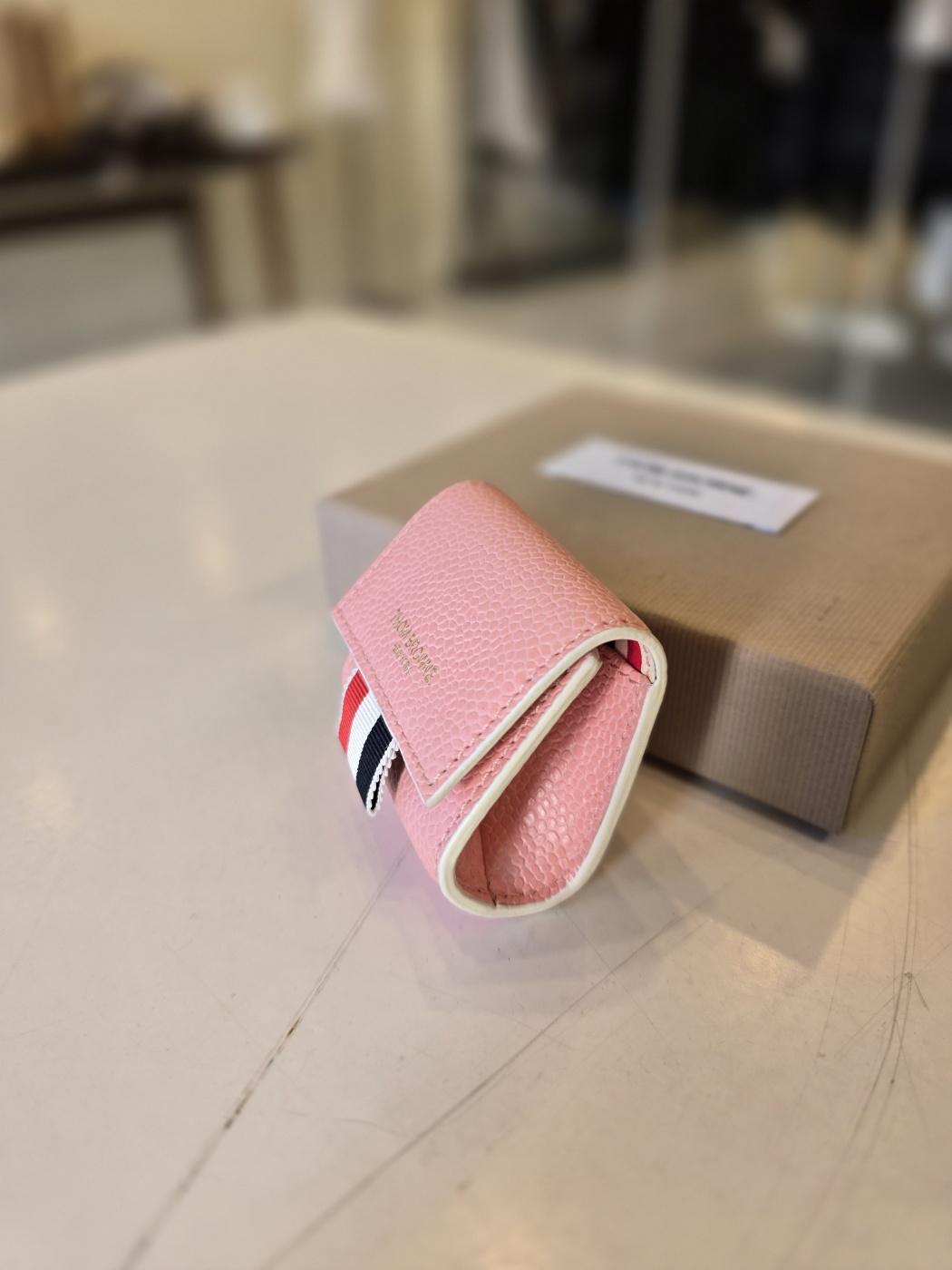 THOM BROWNE Pink Pebble-Grain Small Coin Wallet with Tricolor Tab