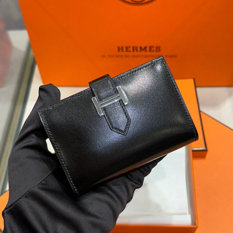 HERMES Box Calf Béarn Strap Palladium Card Holder