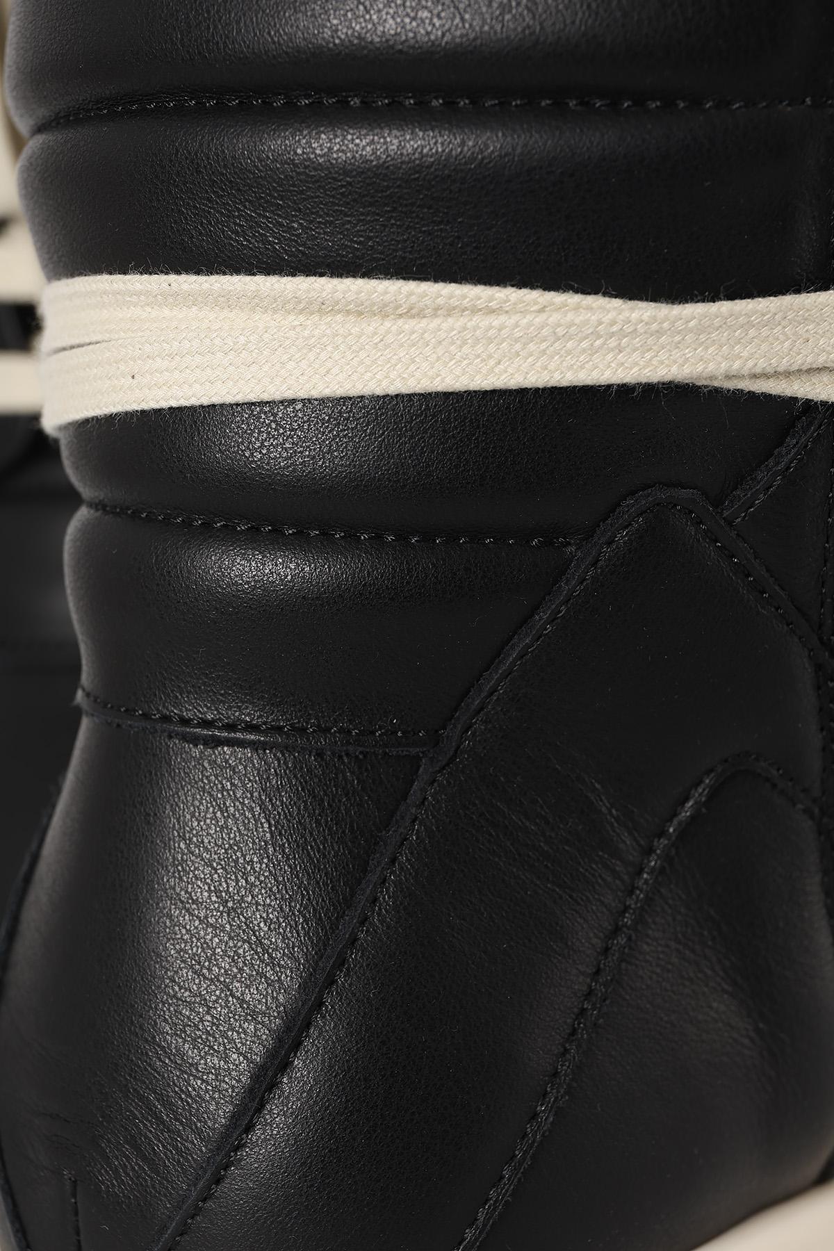 Rick Owens Black Milk Leather Geobasket High-Top Sneakers