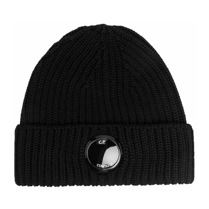 CP Company Lens Logo Merino Wool Beanie Black