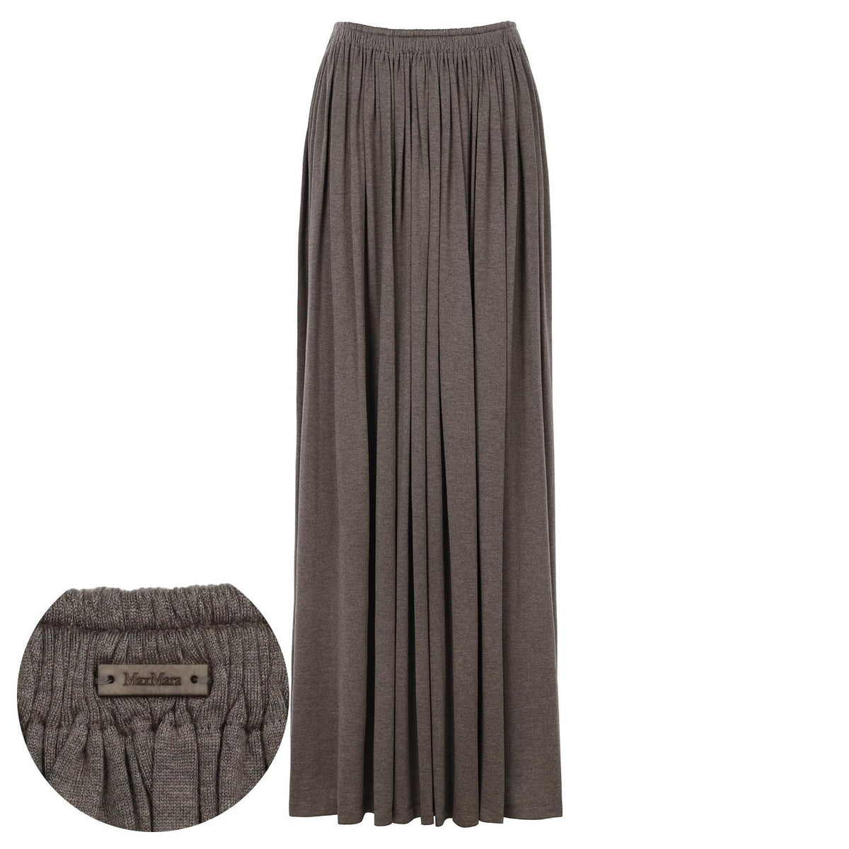 Max Mara Mud Ribbed Pleated Long Skirt