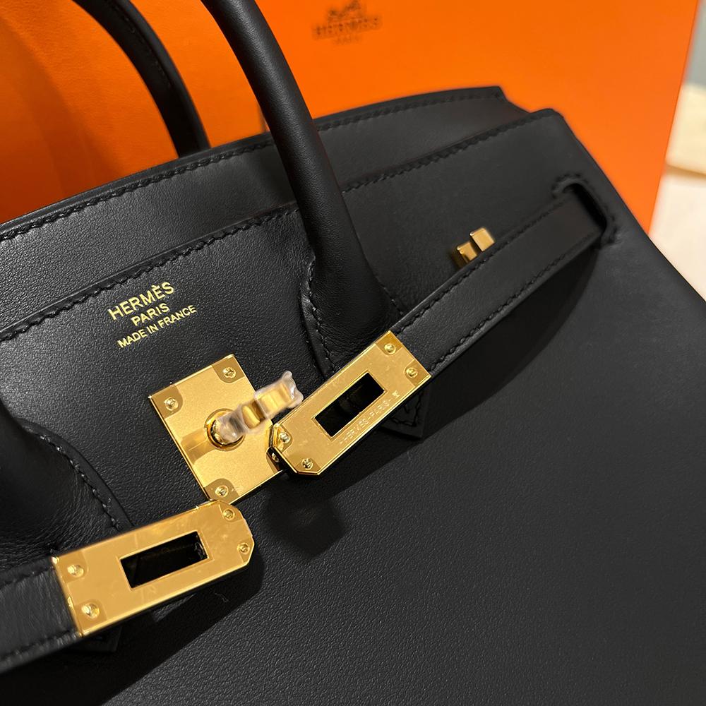 HERMES Swift Leather Birkin Tote Bag Black Gold Hardware 25cm