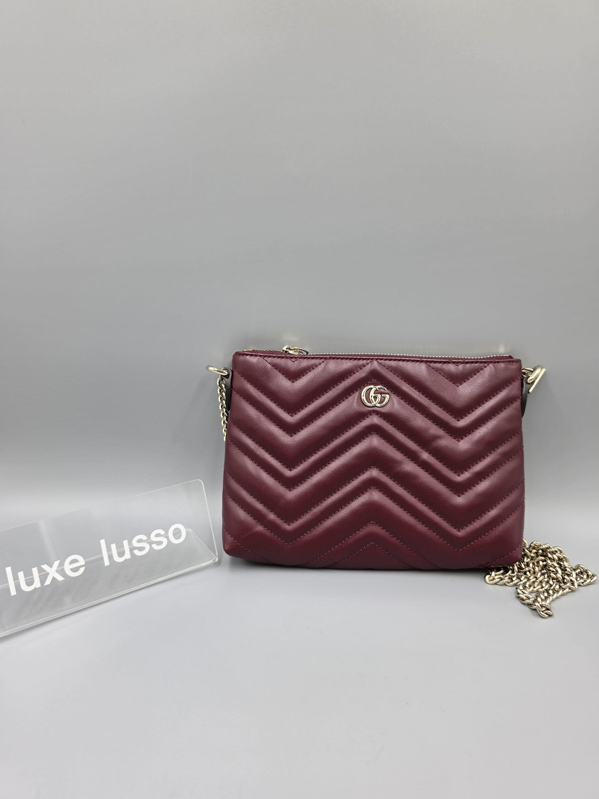GUCCI GG Marmont Chain Pochette Crossbody Bag Ancora Red