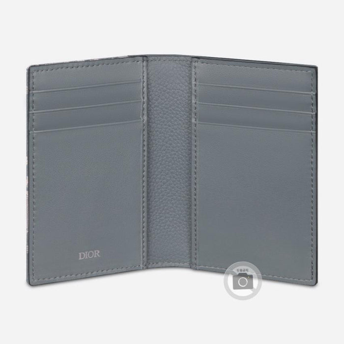 DIOR Marquetry Navy Leather Card Holder Unisex
