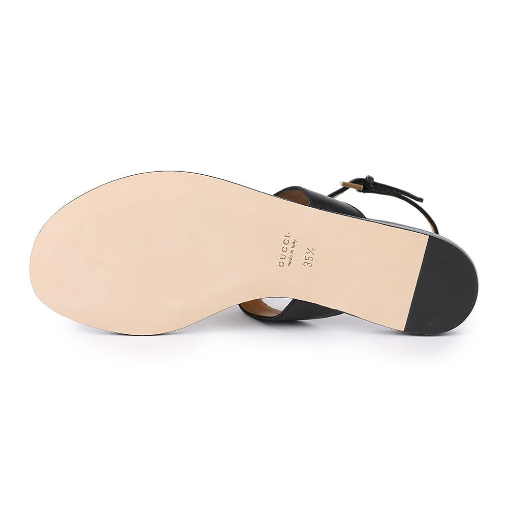 GUCCI Double G T-Strap Sandals Women’s Black Leather Sandals