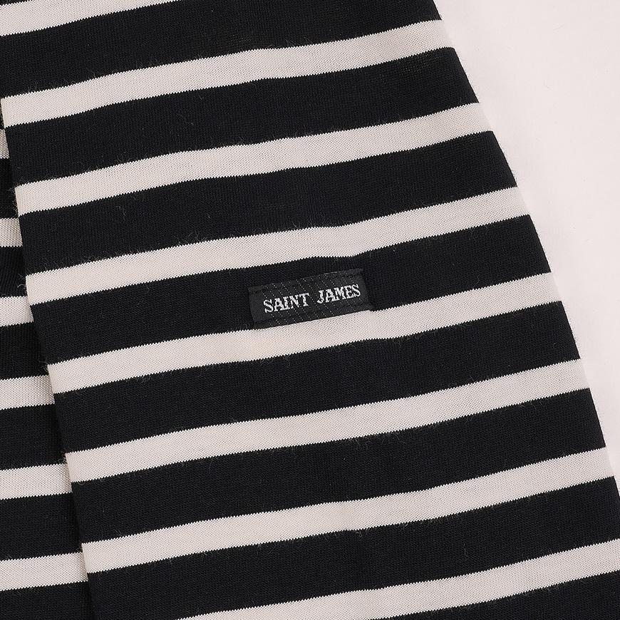 Saint James Striped Cotton Minquiers Modern Unisex T-Shirt Noir Ecru
