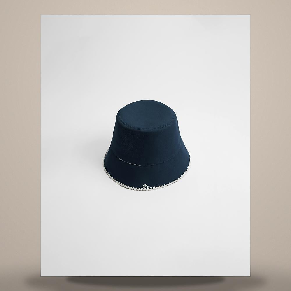 DIOR Teddy D Narrow Brim Bucket Hat Navy Blue Cotton CPB06236ECAN C500