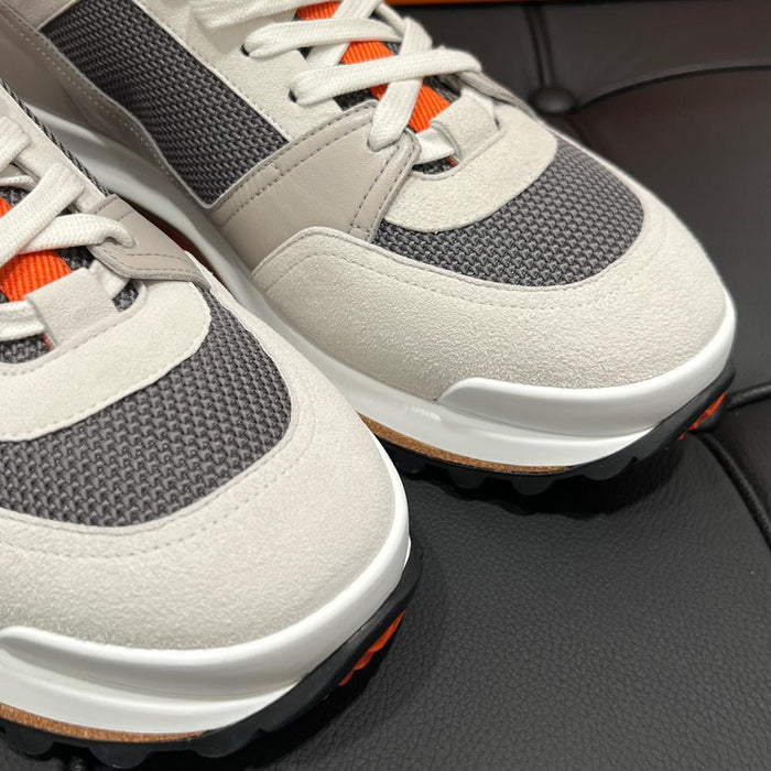 HERMES Gray Orange Suede Calfskin Low Top Sneakers for Men