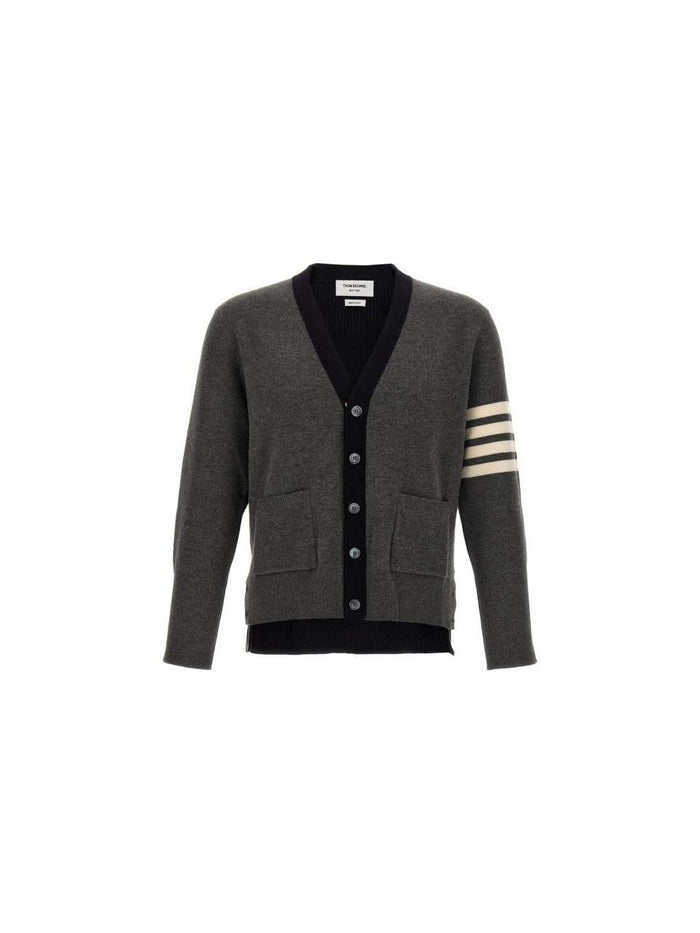 THOM BROWNE Merino Wool 2-in-1 Half 4-Bar Cardigan Gray