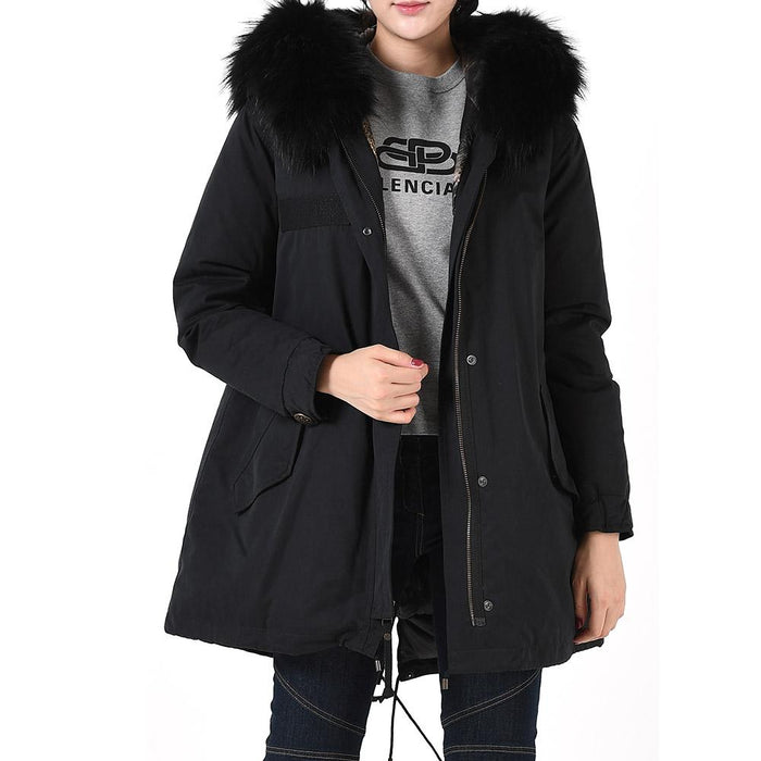 Mr & Mrs Raccoon Fur Hood Black Padded Parka Jacket