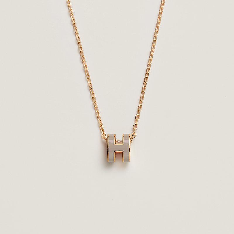 HERMES Mini Pop H Necklace Beige Rose Gold Unisex