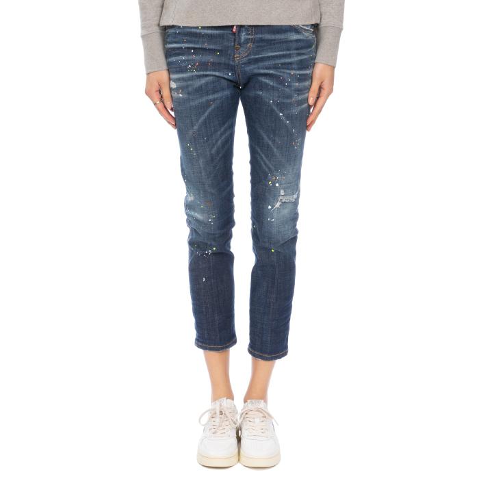 Dsquared2 Paint-Splatter Blue Wash Cool Girl Cropped Jeans
