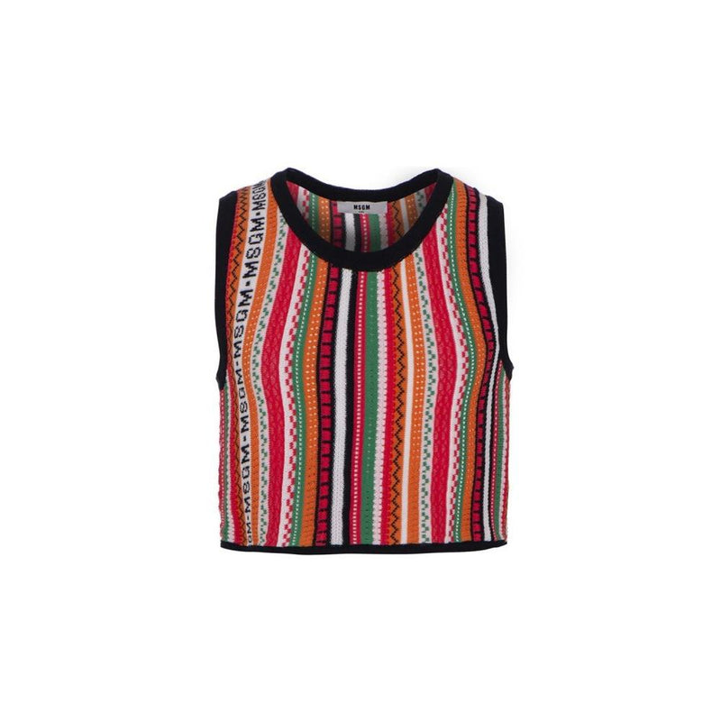MSGM Women’s Stripe Knit Vest Round Neck