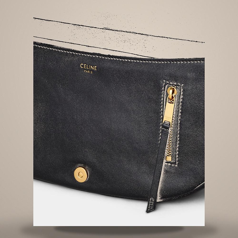CELINE Little Half Moon Soft Triomphe Supple Shiny Lambskin Black L10373778 38NO