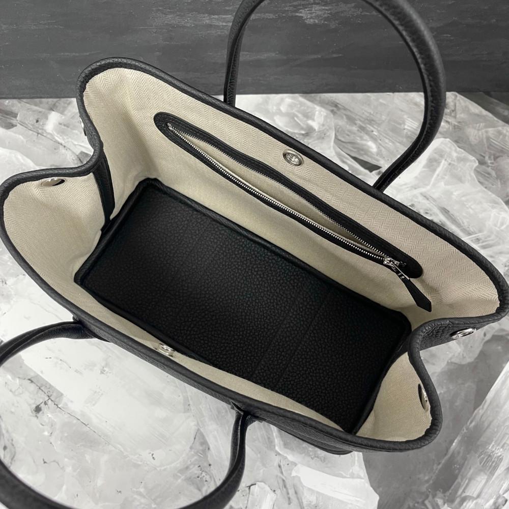 HERMES Garden Party 30 Negonda Leather Black Tote Palladium Hardware