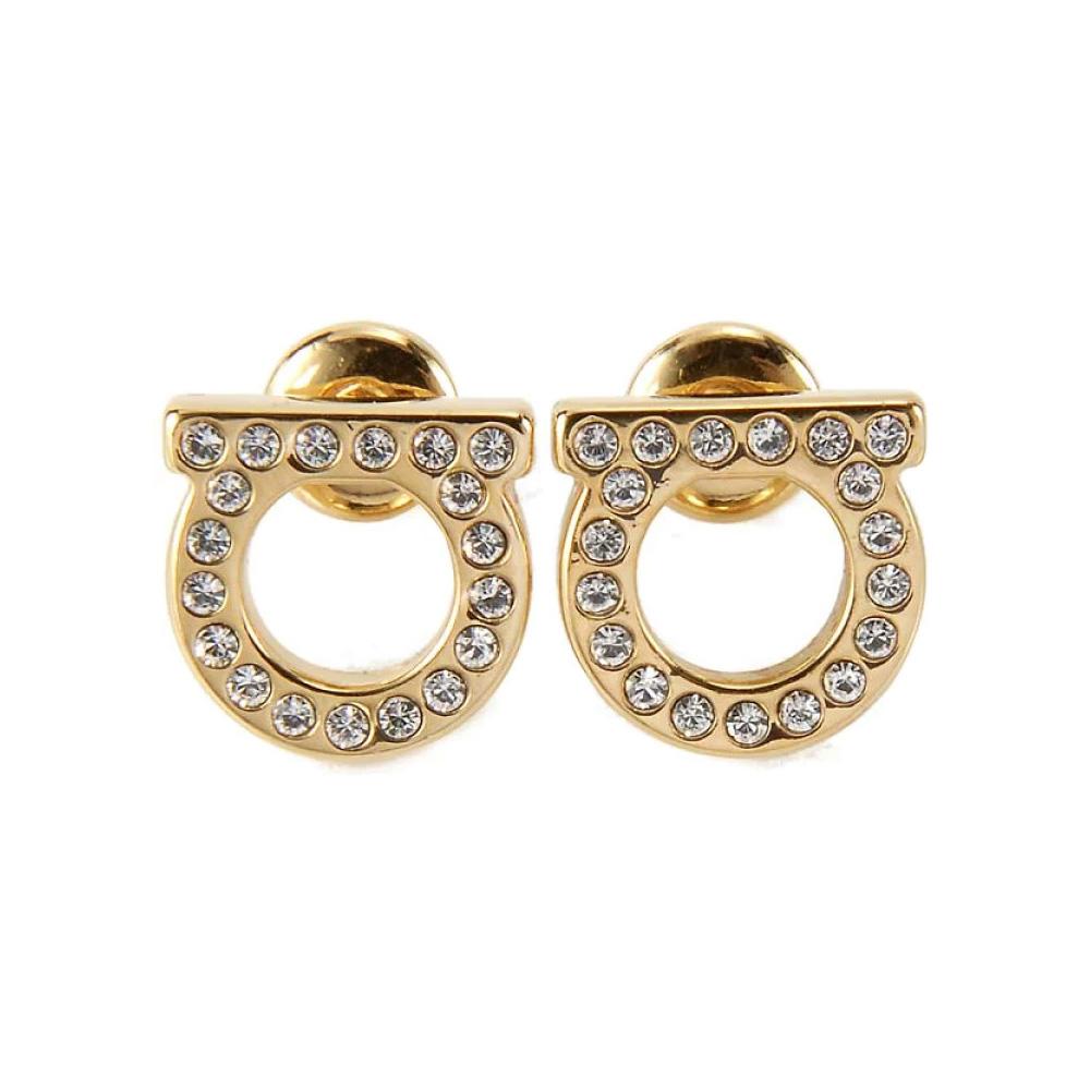 Ferragamo Gancini Crystal Stud Small Earrings Gold
