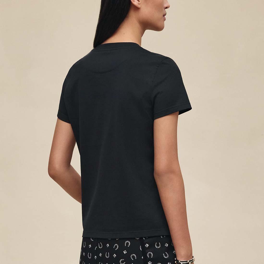 HERMES Printed Straight Short Sleeve Cotton T-Shirt Noir