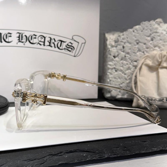 Chrome Hearts Cox Ucker Crystal Gold-Rim Eyeglasses
