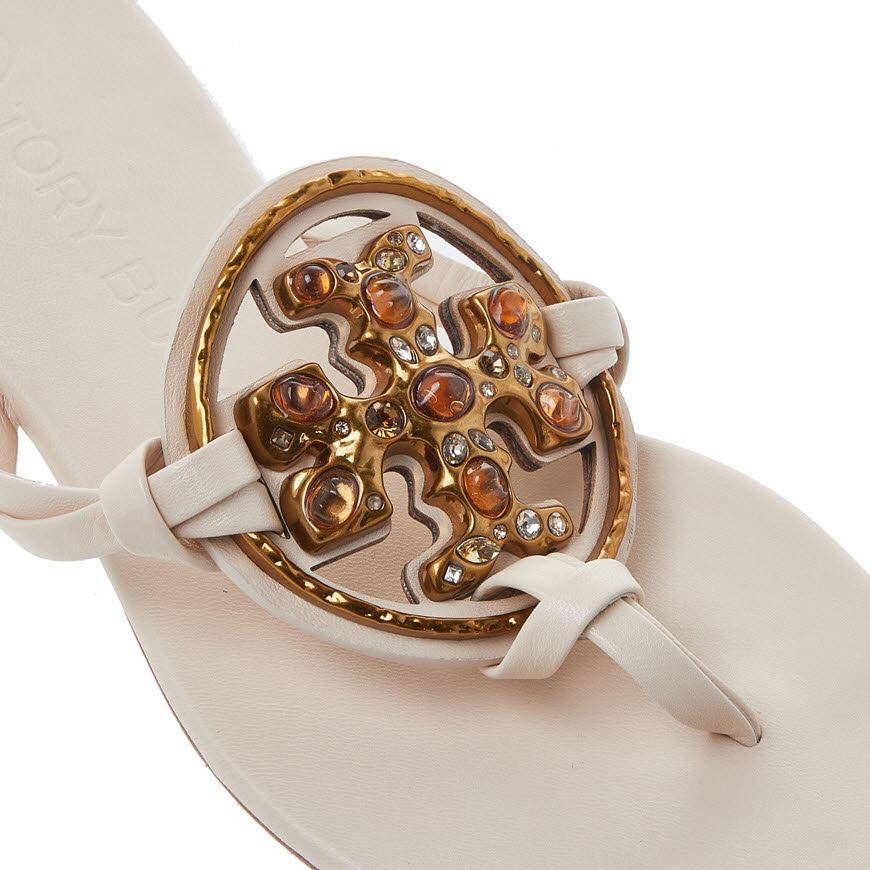 Tory Burch Jeweled Miller Sandals Women’s Tan Leather
